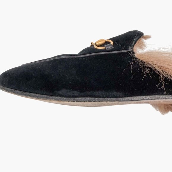 Gucci Princetown Black Velvet Fur Lined Horsebit Mules Size 38.5 US 8.5 Women's - Picture 9 of 15